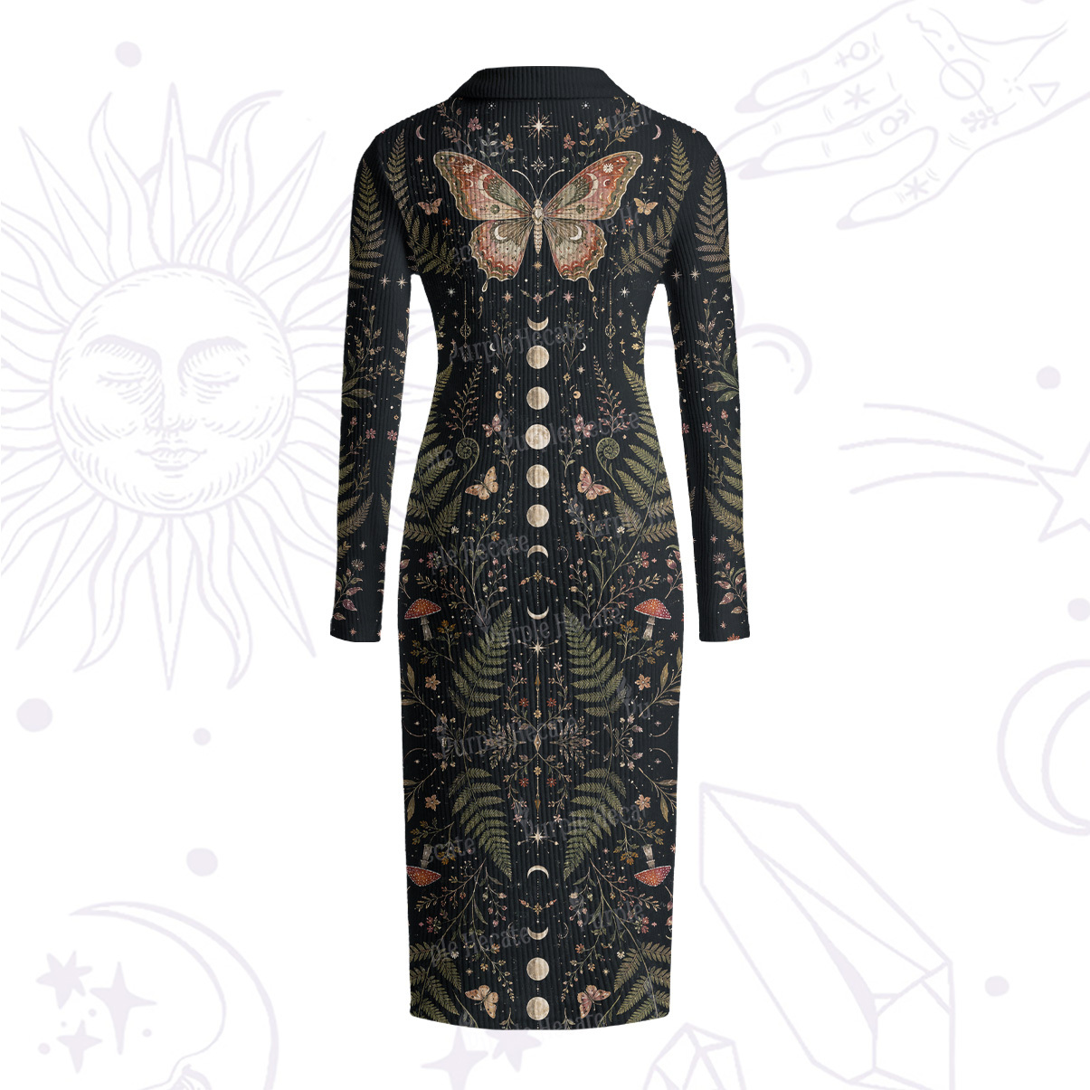 Purplehecate Moon Moth in the Enchanted Forest Ribbed Knit Dress