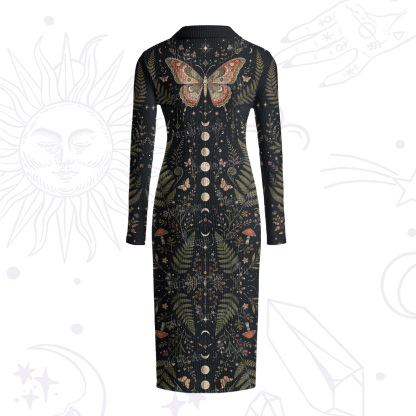 Purplehecate Moon Moth in the Enchanted Forest Ribbed Knit Dress