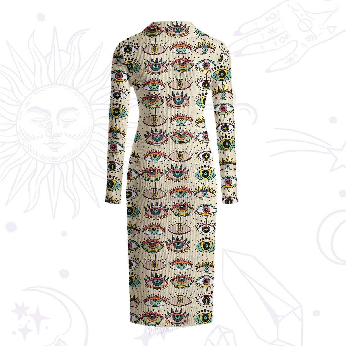 Purplehecate Evil Eye Pattern Ribbed Knit Dress