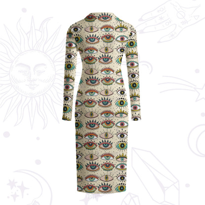 Purplehecate Evil Eye Pattern Ribbed Knit Dress