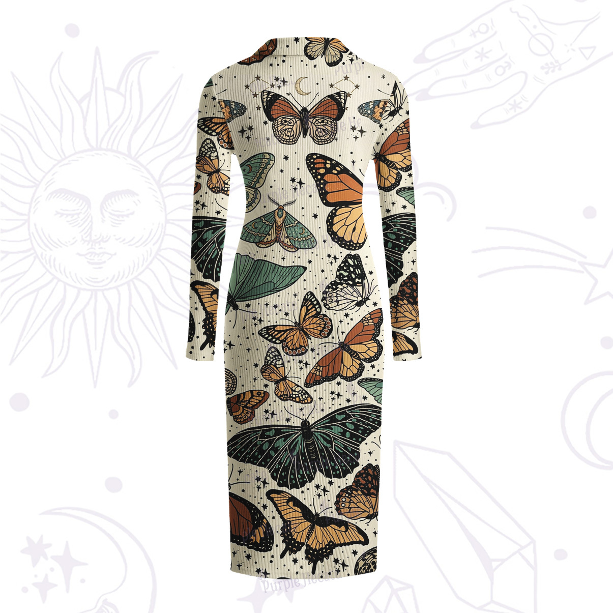 Purplehecate Mystic Vintage Butterfly Ribbed Knit Dress