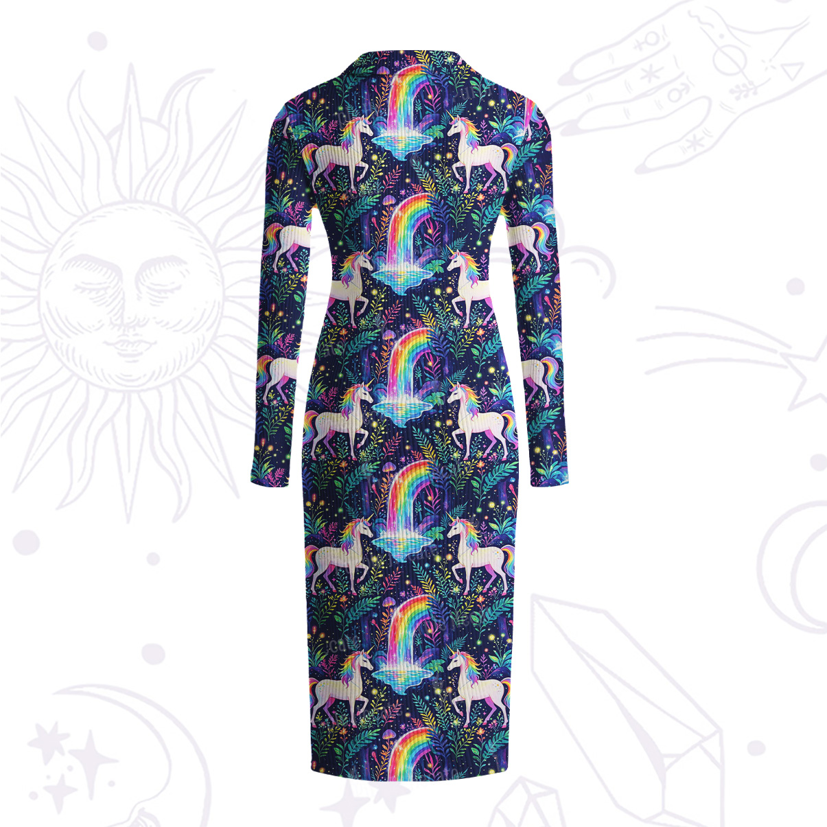 Purplehecate Rainbow Forest Unicorn Magic Ribbed Knit Dress