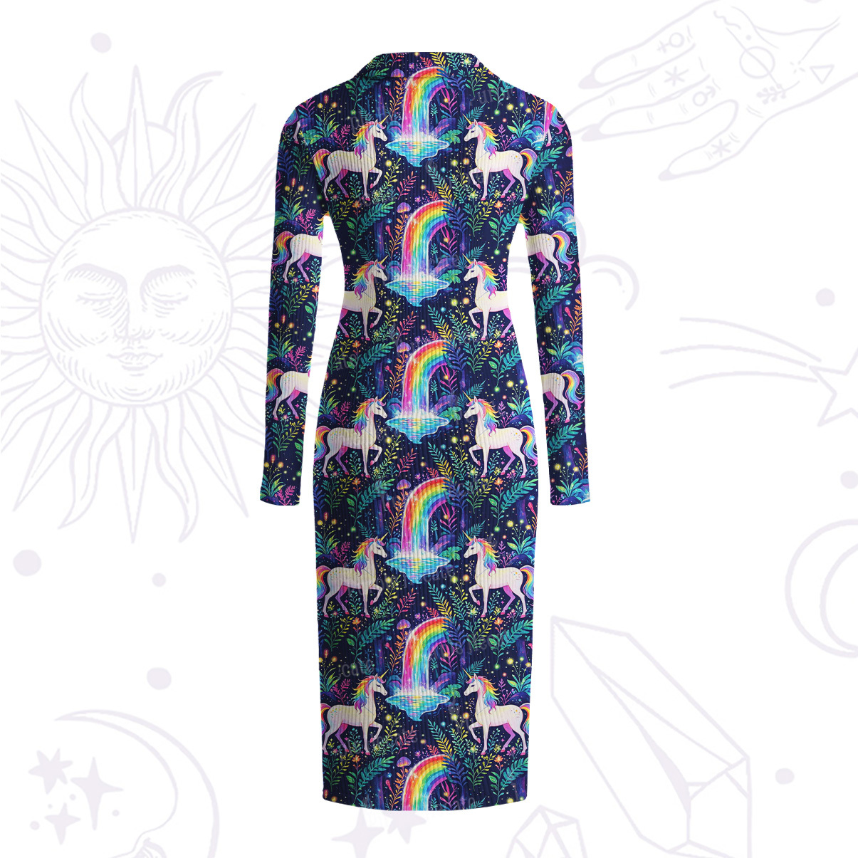 Purplehecate Rainbow Forest Unicorn Magic Ribbed Knit Dress