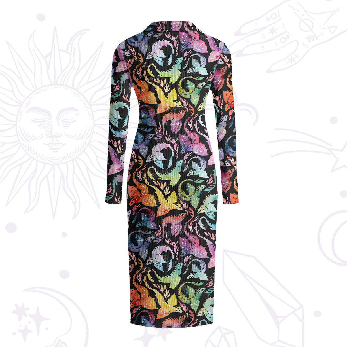 Purplehecate Rainbow Dragon Fire Ribbed Knit Dress
