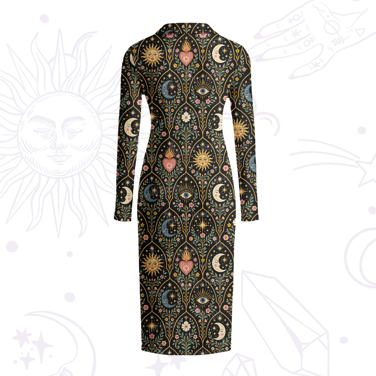 Purplehecate Mystic Sun Moon Hearts Ribbed Knit Dress
