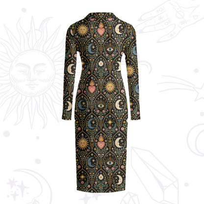 Purplehecate Mystic Sun Moon Hearts Ribbed Knit Dress