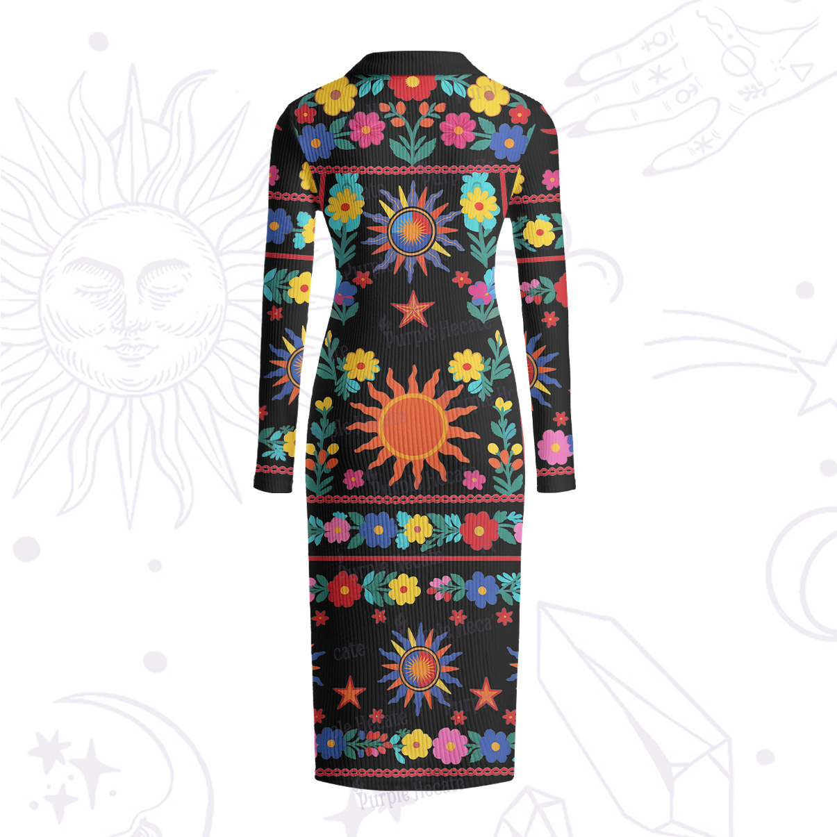 Purplehecate Folk Sun Garden Ribbed Knit Dress