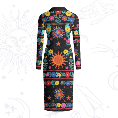 Purplehecate Folk Sun Garden Ribbed Knit Dress