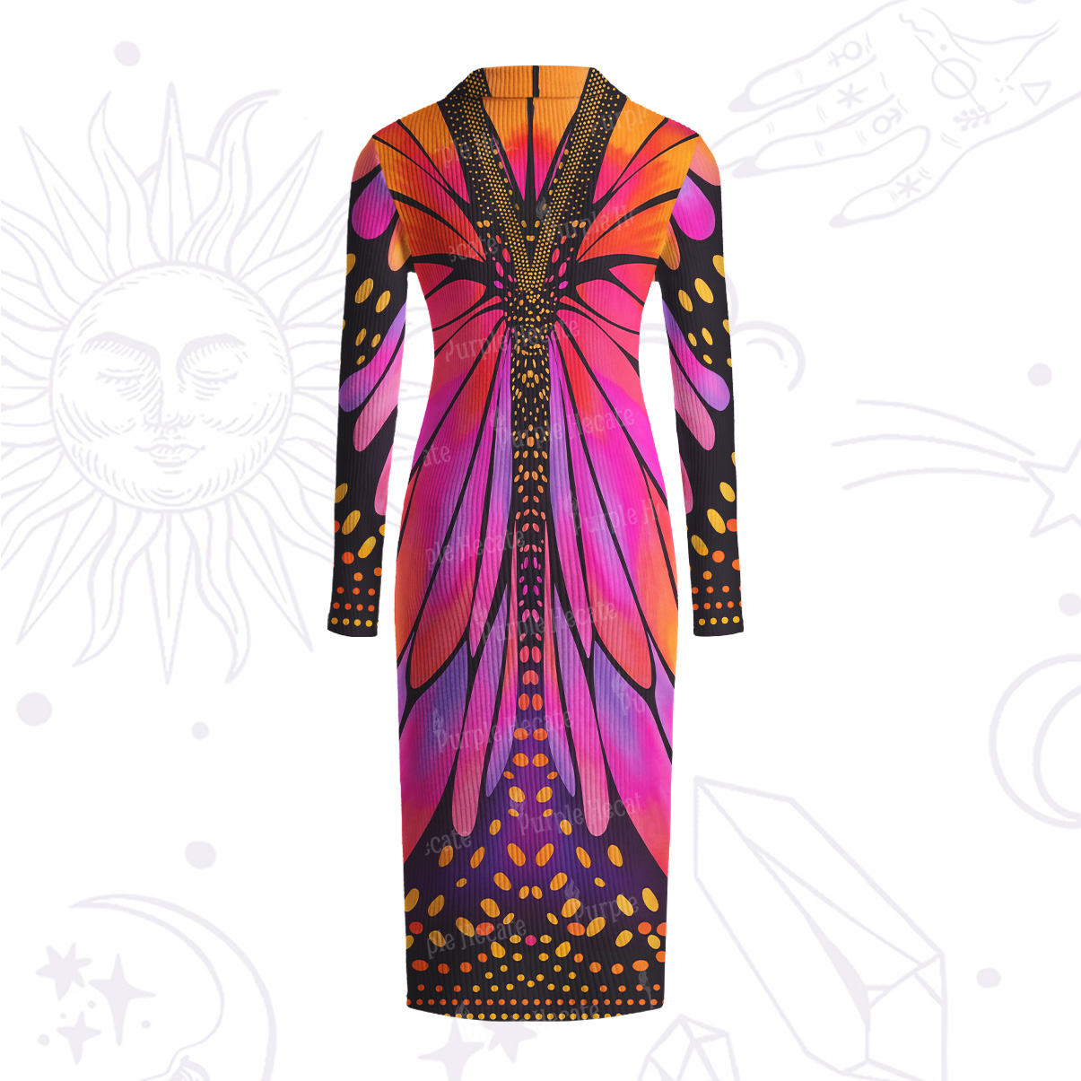 Purplehecate Butterfly Wings Ribbed Knit Dress