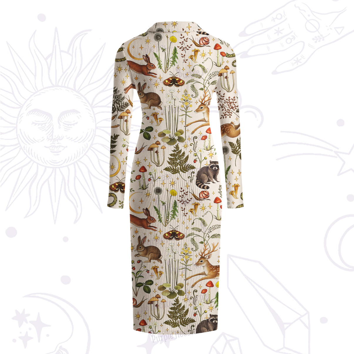 Purplehecate Enchanted Forest Animals Ribbed Knit Dress
