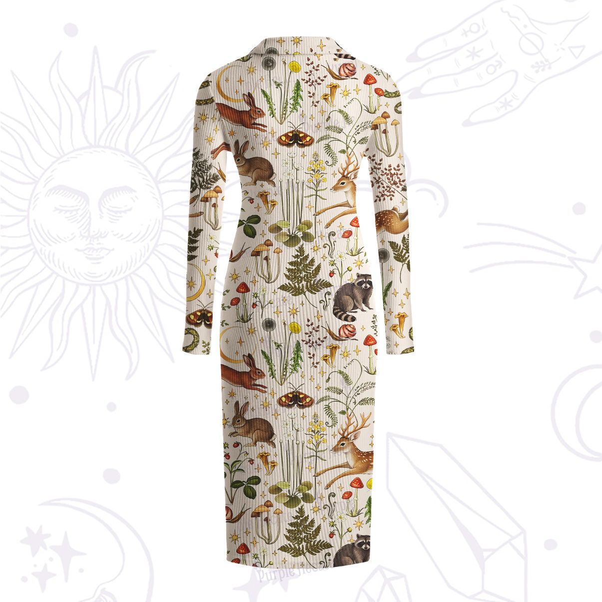 Purplehecate Enchanted Forest Animals Ribbed Knit Dress