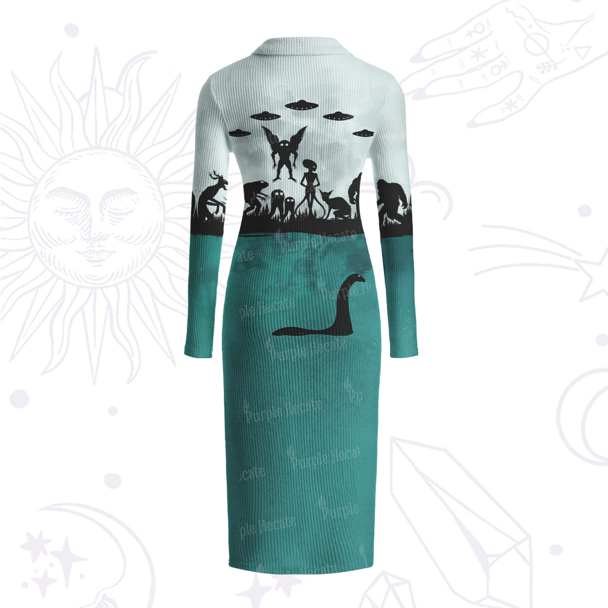 Purplehecate Alien Lake Monster Encounter Ribbed Knit Dress