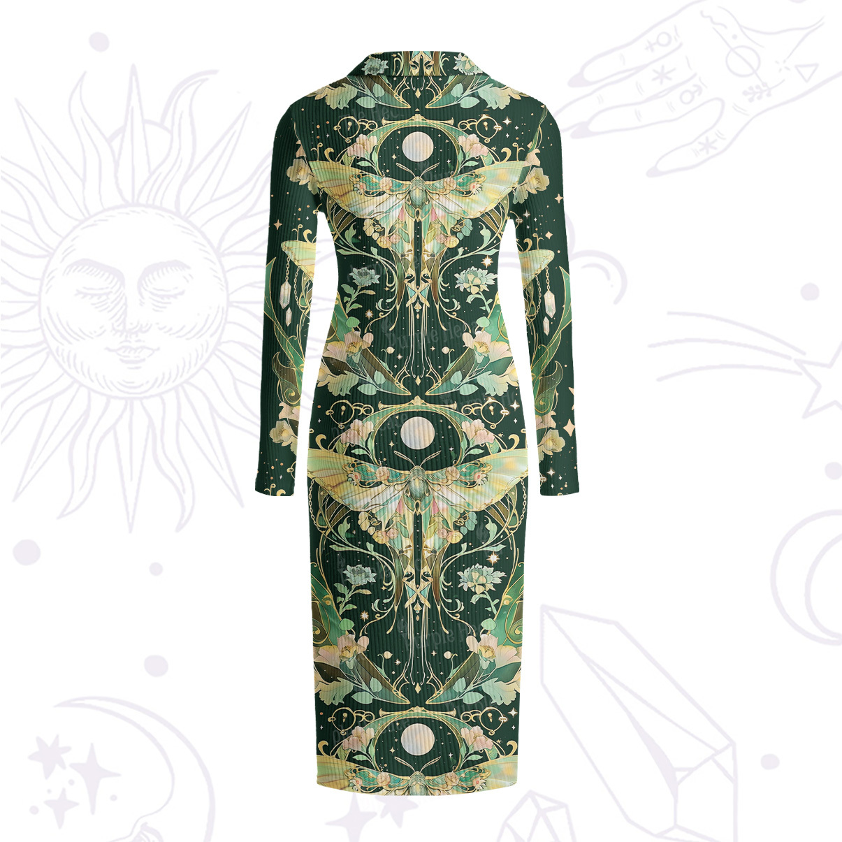 Purplehecate Moon Moth Rave Ribbed Knit Dress