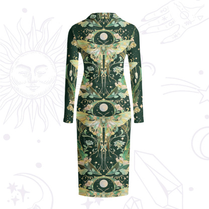 Purplehecate Moon Moth Rave Ribbed Knit Dress