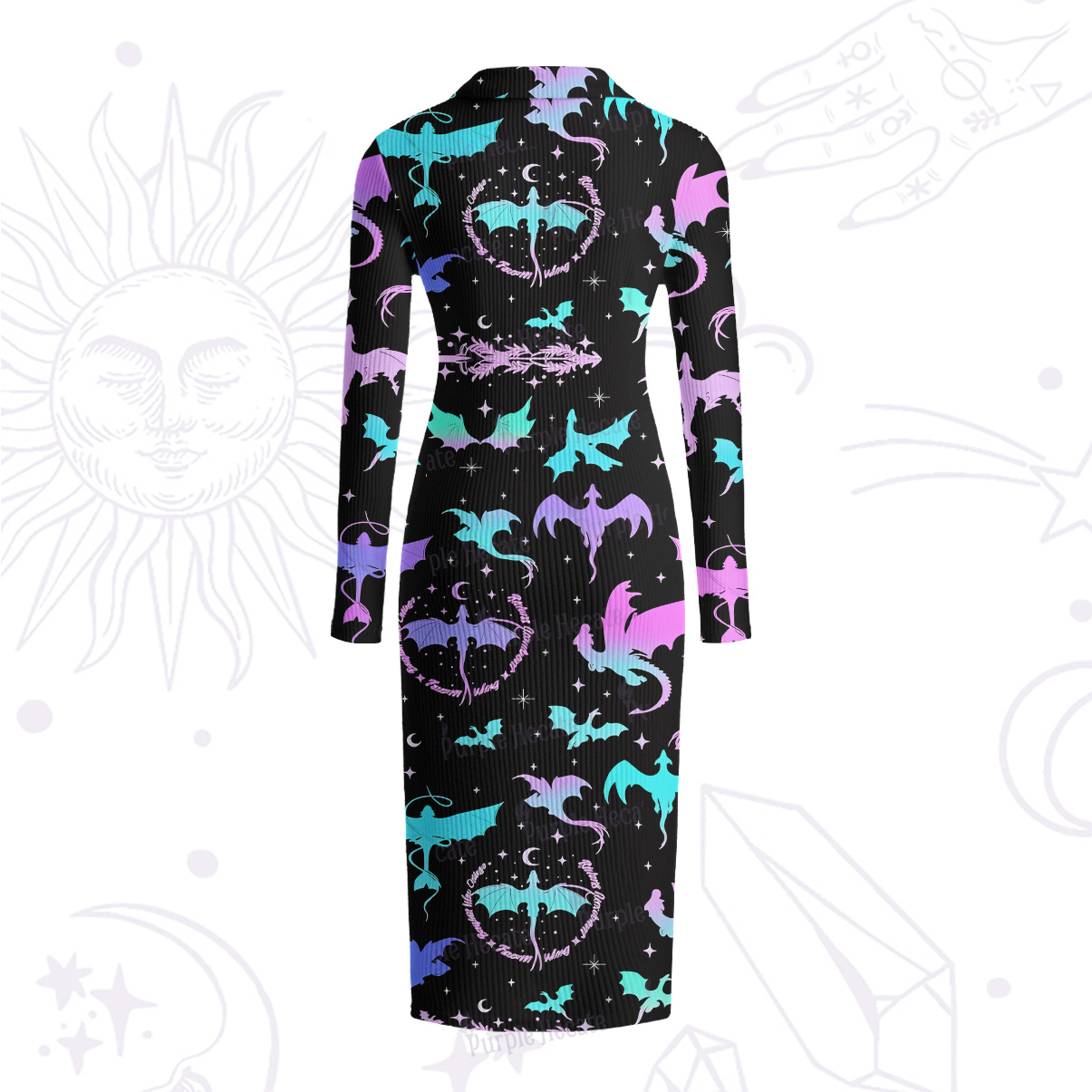 Purplehecate Neon Fantasy Dragon Allover Ribbed Knit Dress