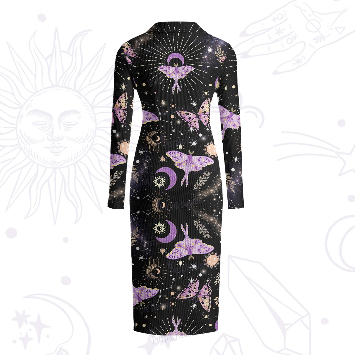Purplehecate Starry Night Lunar Moth Ribbed Knit Dress
