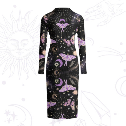Purplehecate Starry Night Lunar Moth Ribbed Knit Dress