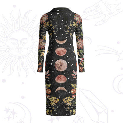 Purplehecate Moon Phase Floral Ribbed Knit Dress