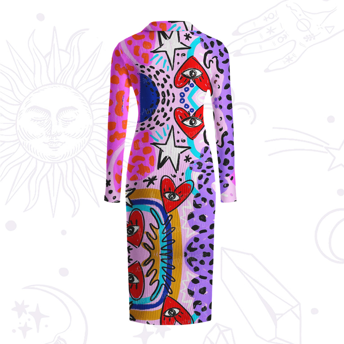 Purplehecate Cosmic Love Eyes Graffiti Ribbed Knit Dress