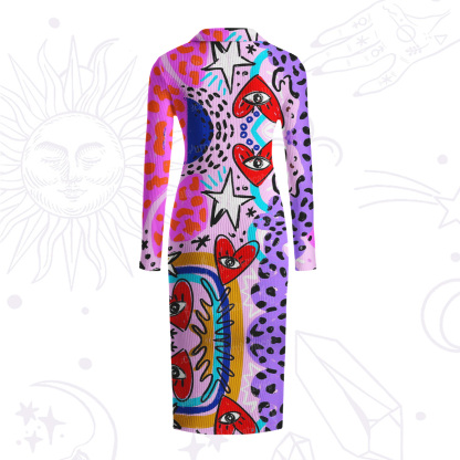 Purplehecate Cosmic Love Eyes Graffiti Ribbed Knit Dress