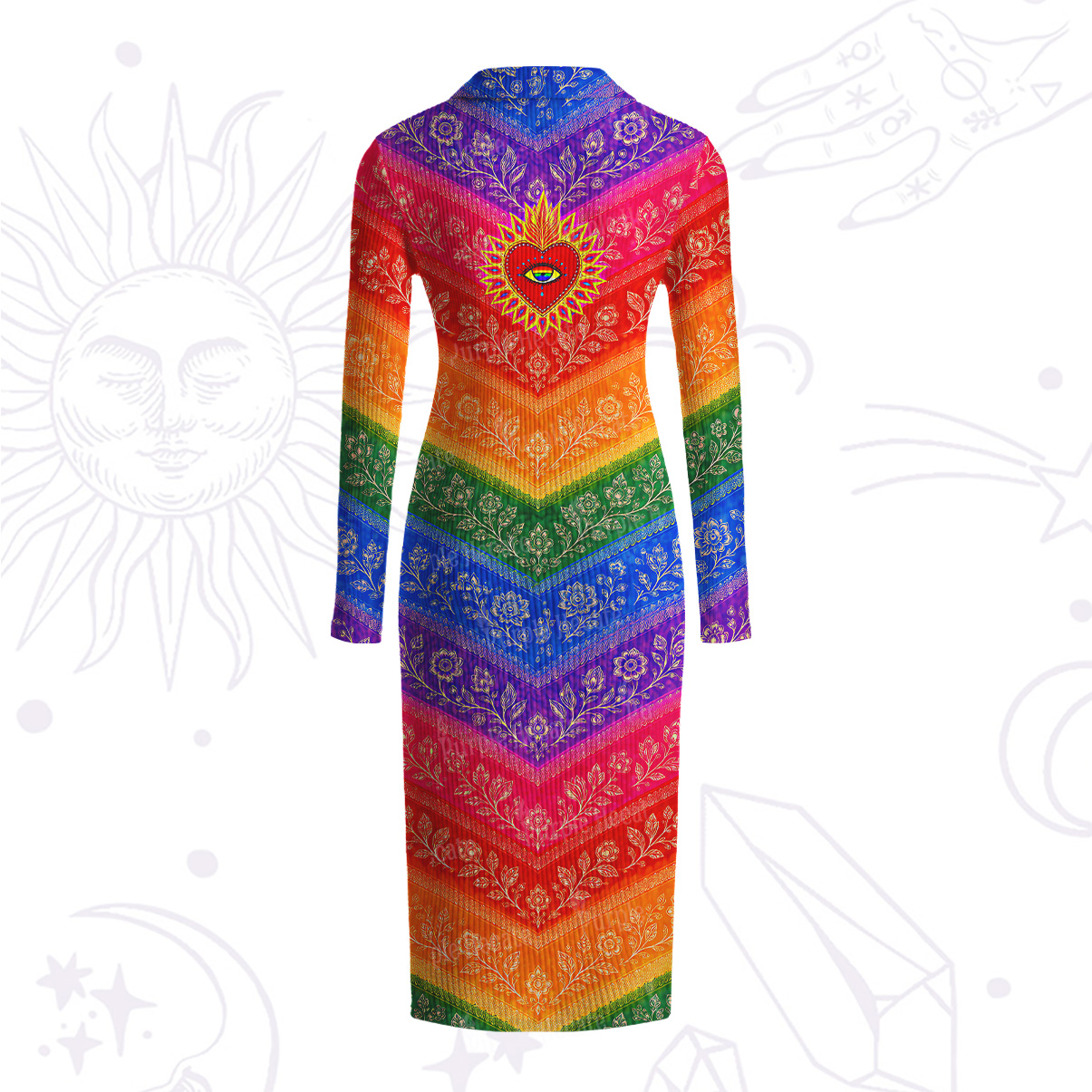 Purplehecate Rainbow Striped Sacred Heart Ribbed Knit Dress