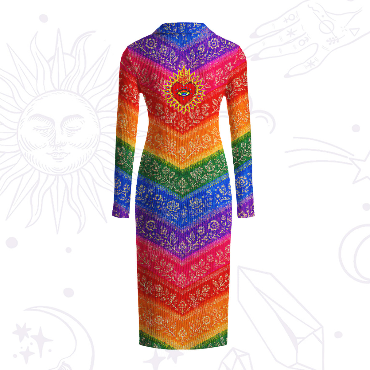 Purplehecate Rainbow Striped Sacred Heart Ribbed Knit Dress