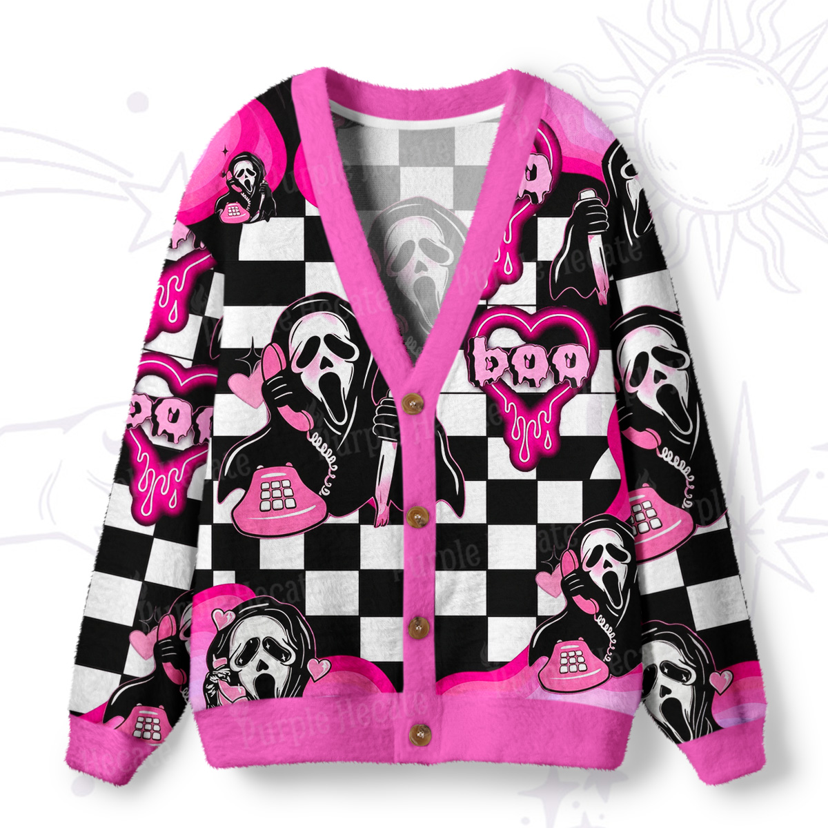 Purplehecate Boo Hotline Ugly Cardigan Sweaters