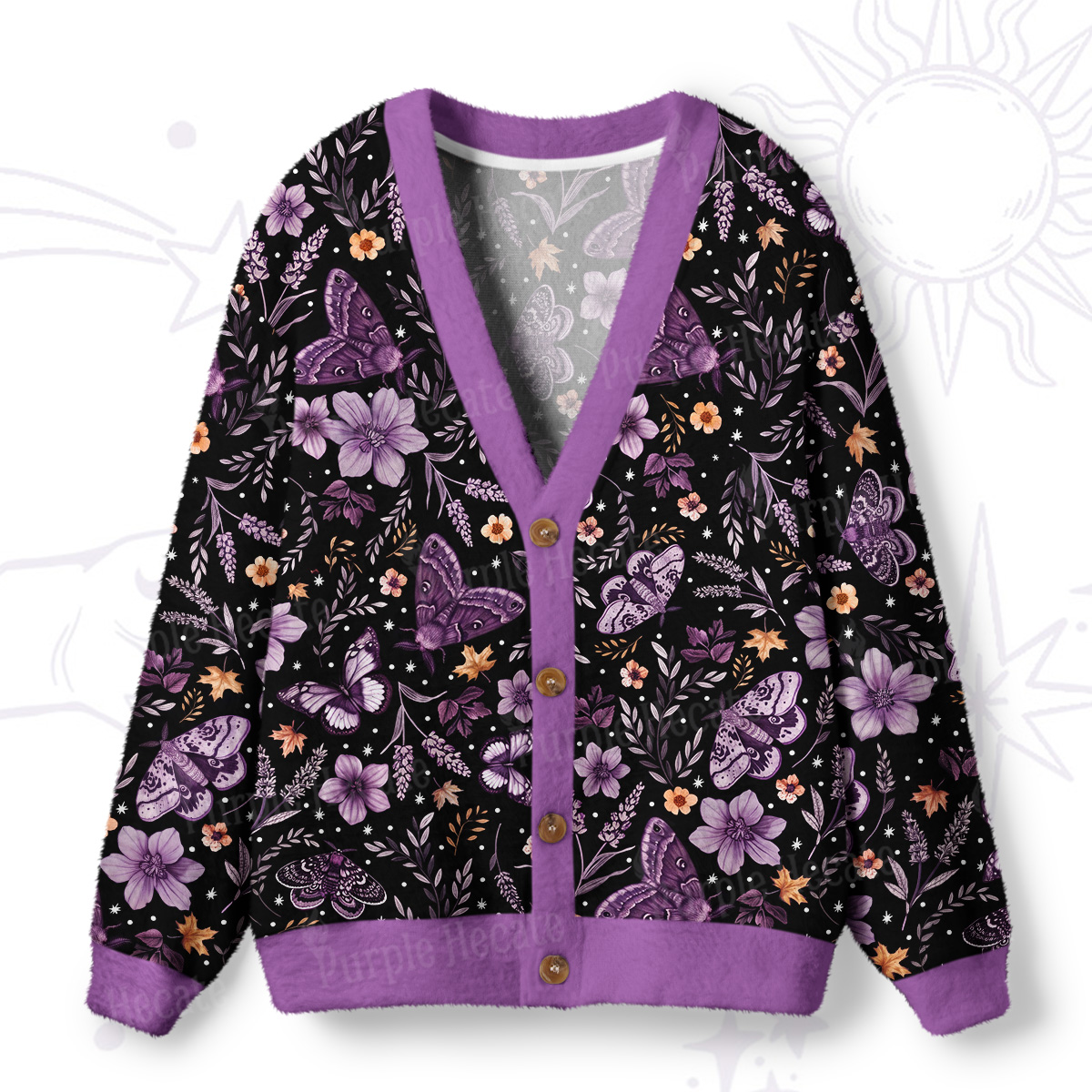Purplehecate Midnight Moths & Butterflies Dance Ugly Cardigan Sweaters