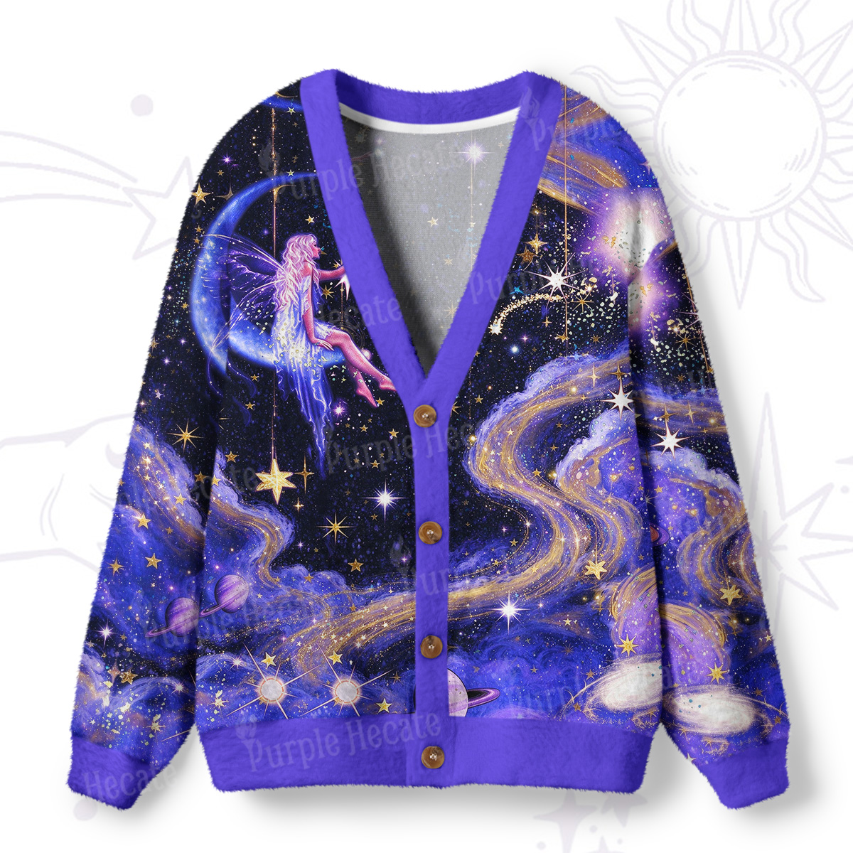 Purplehecate Cosmic Starsea Dream Fairy Ugly Cardigan Sweaters