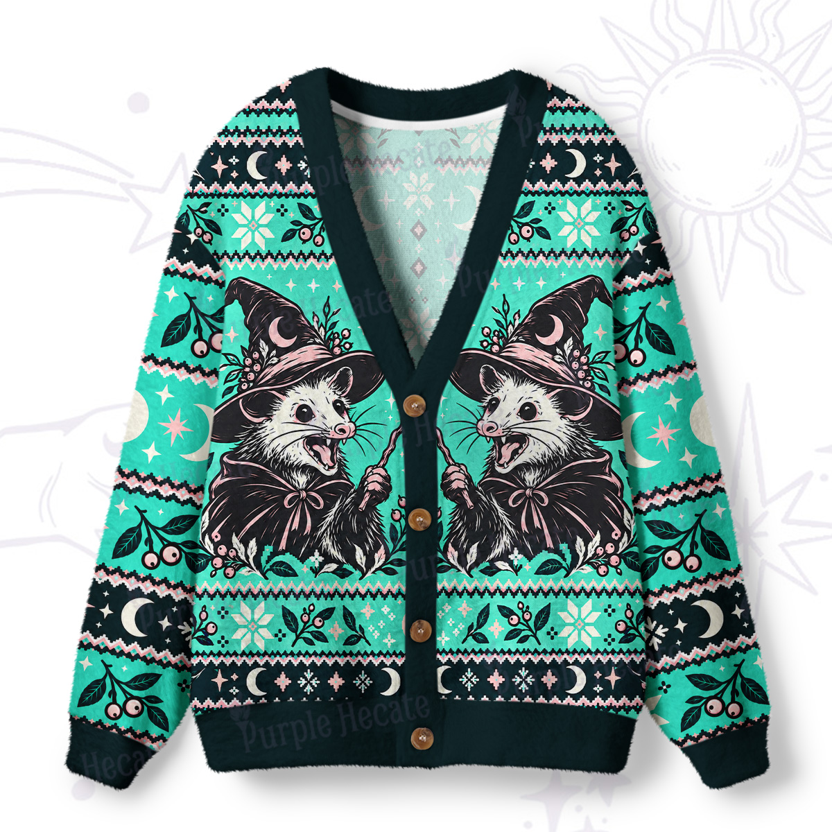 Purplehecate Screamin' Wizard Possum Ugly Cardigan Sweaters