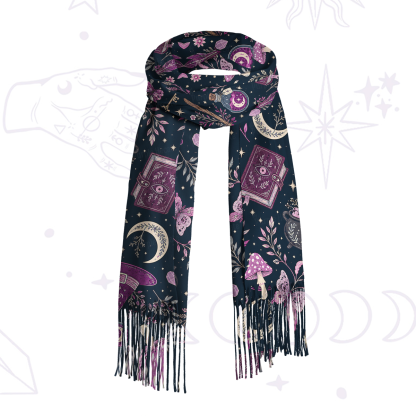 Purplehecate Witchcraft Spellbook Printed Fringe Scarf