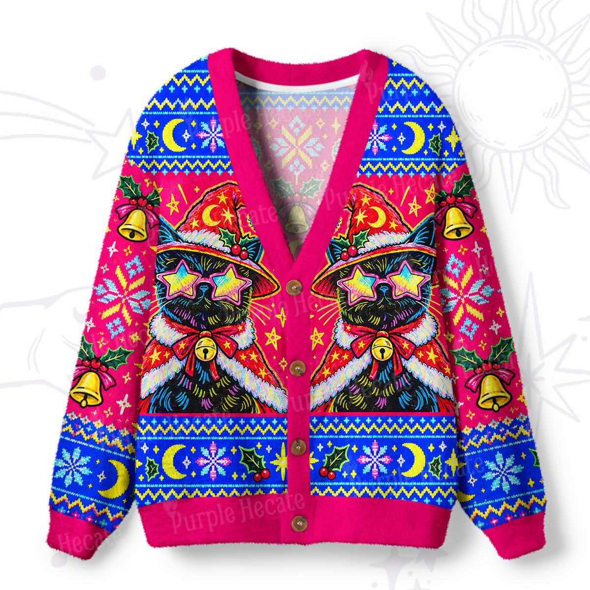 Purplehecate Meowry Creepmas Ugly Cardigan Sweaters