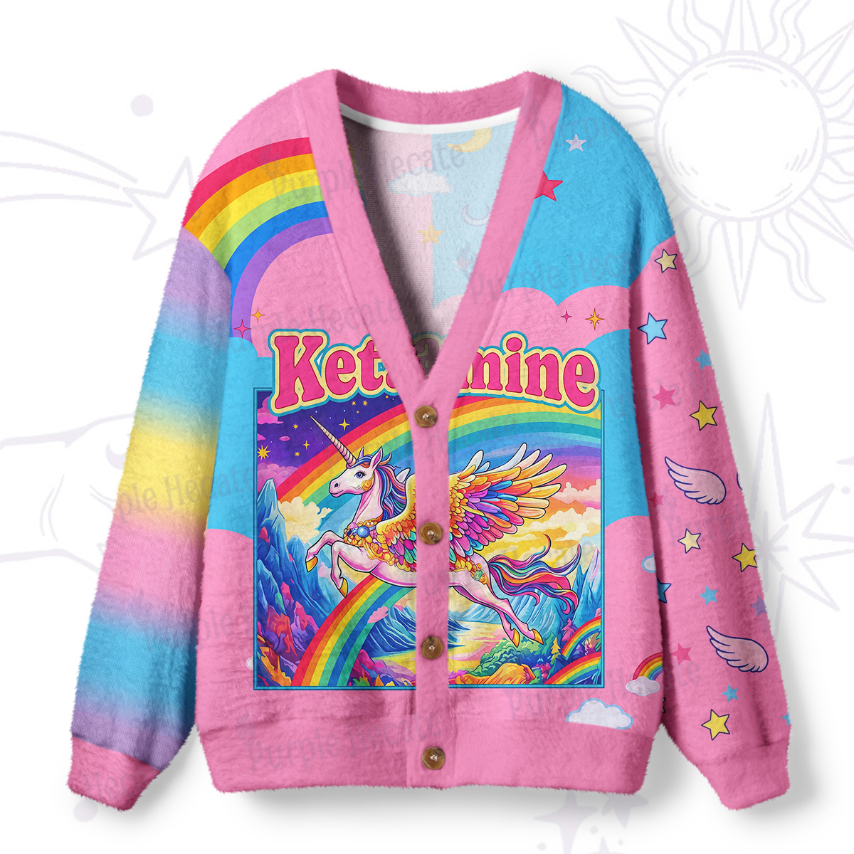Purplehecate Ketamine Rainbow Unicorn Ugly Cardigan Sweaters