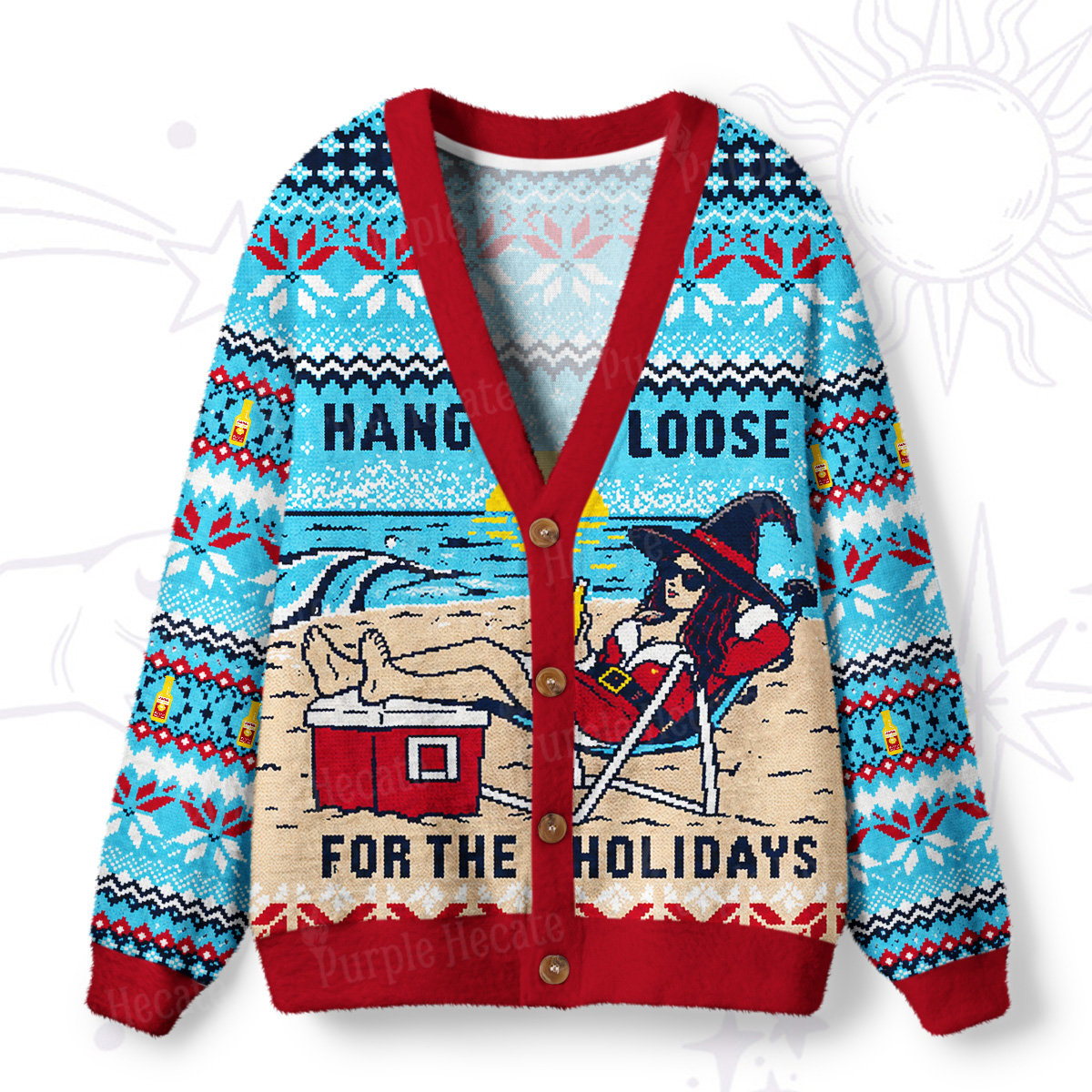 Purplehecate Hang Loose for the Holidays Witch Christmas Ugly Cardigan Sweaters