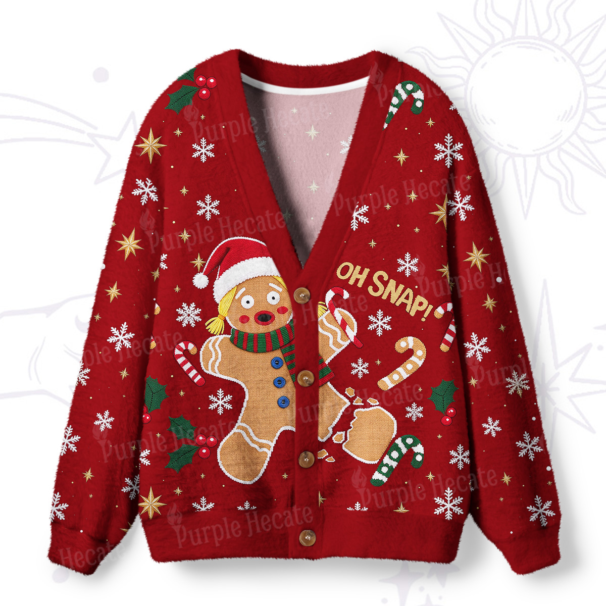 Purplehecate Oh Snap Gingerbread Man Christmas Ugly Cardigan Sweaters