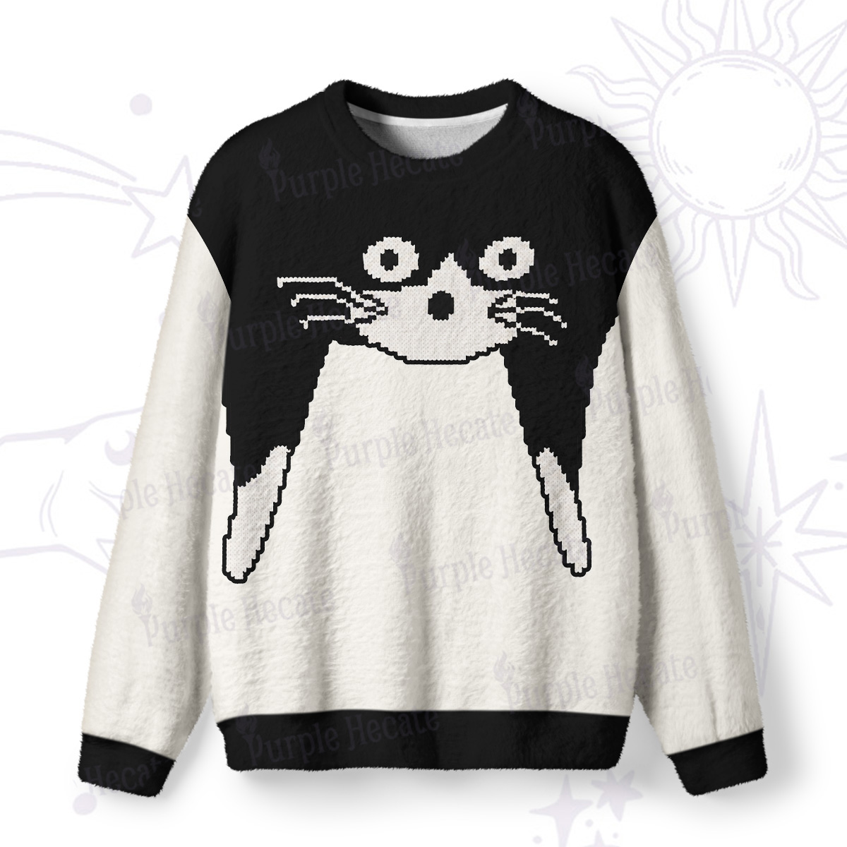 Purplehecate Giant Cat Hug Fuzzy Ugly Sweatshirt