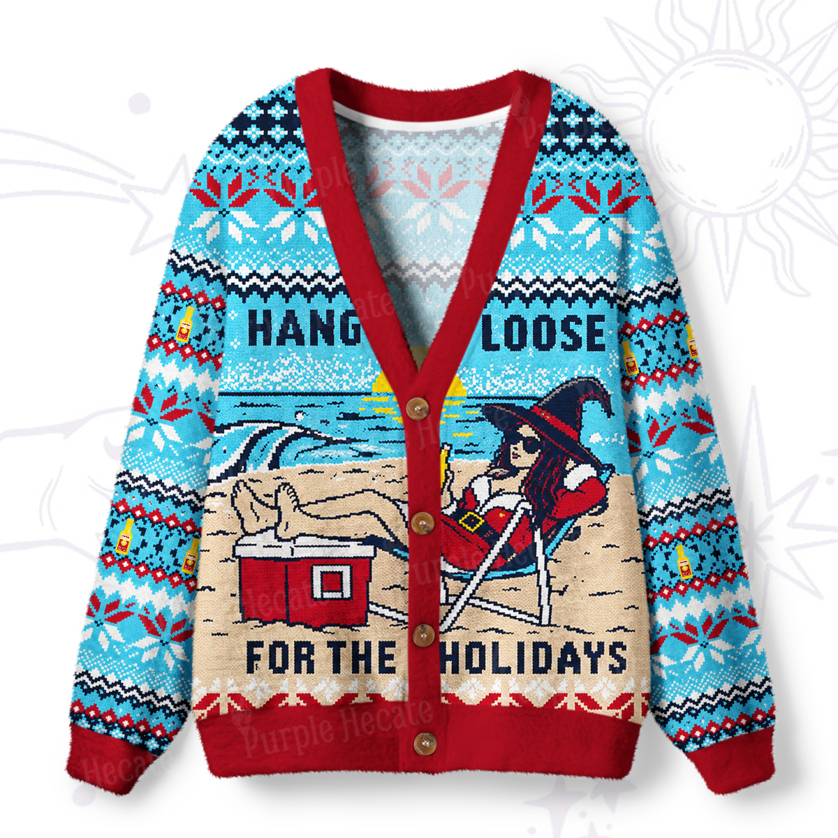 Purplehecate Hang Loose for the Holidays Witch Christmas Ugly Cardigan Sweaters
