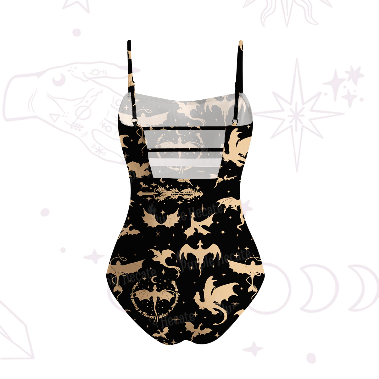 Purplehecate Fantasy Dragon Allover Slim-Strap Swimsuit