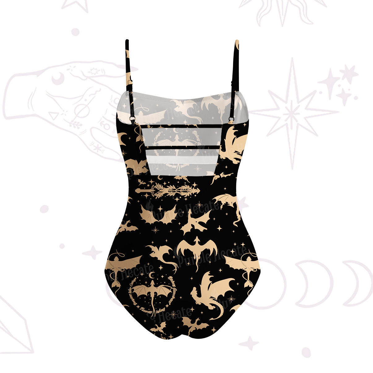 Purplehecate Fantasy Dragon Allover Slim-Strap Swimsuit