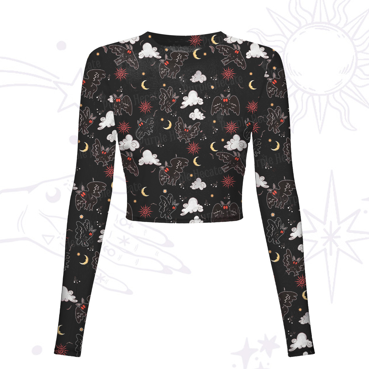 Purplehecate Cryptid Mothman Mesh Long Sleeve Crop Top
