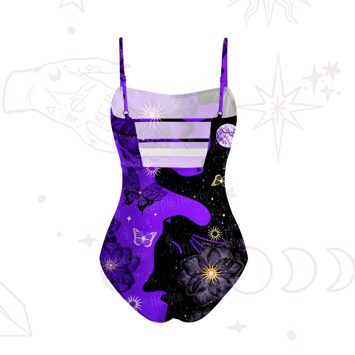 Purplehecate Starlit Cats & Butterflies Slim-Strap Swimsuit