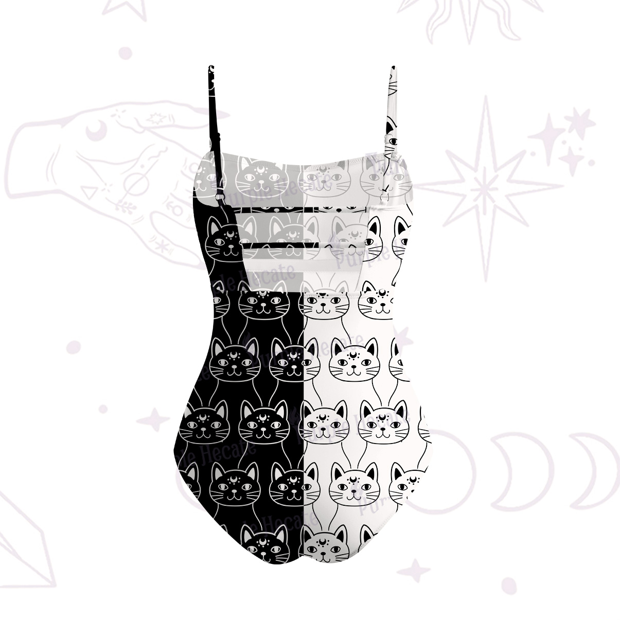 Purplehecate Sketchy Cat Slim-Strap Swimsuit