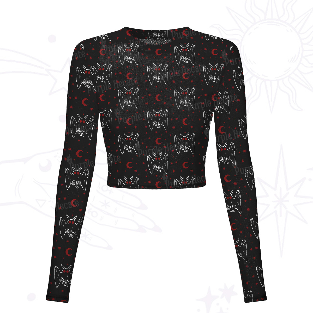 Purplehecate Witchy Mothman Night Mesh Long Sleeve Crop Top