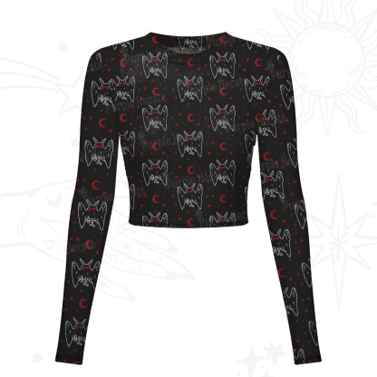 Purplehecate Witchy Mothman Night Mesh Long Sleeve Crop Top
