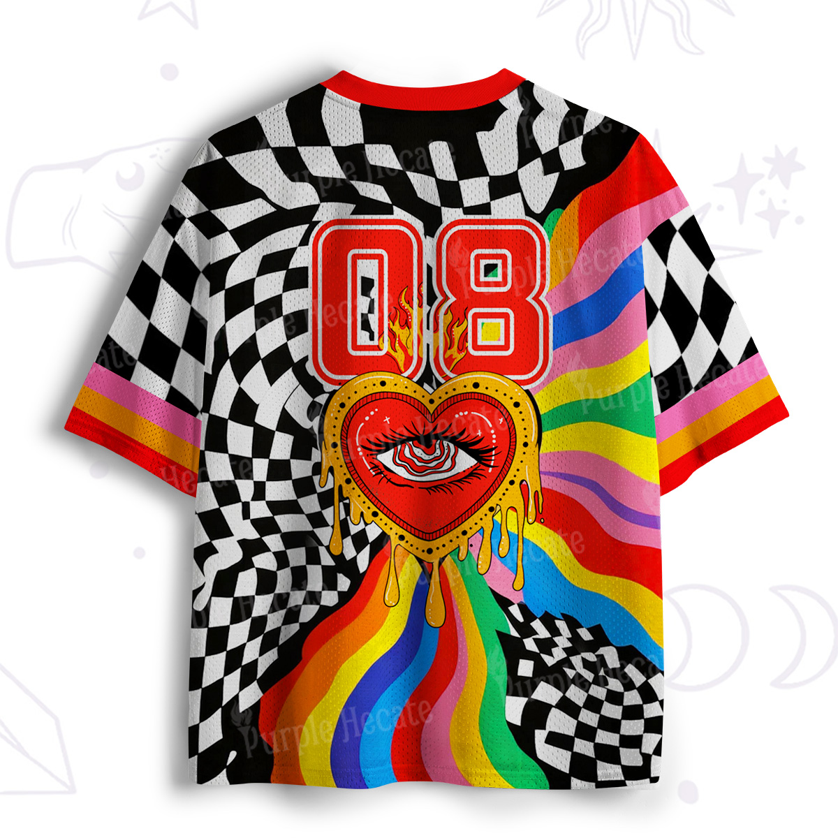 Purplehecate Trippy Rainbow Heart Eye Mesh Jersey