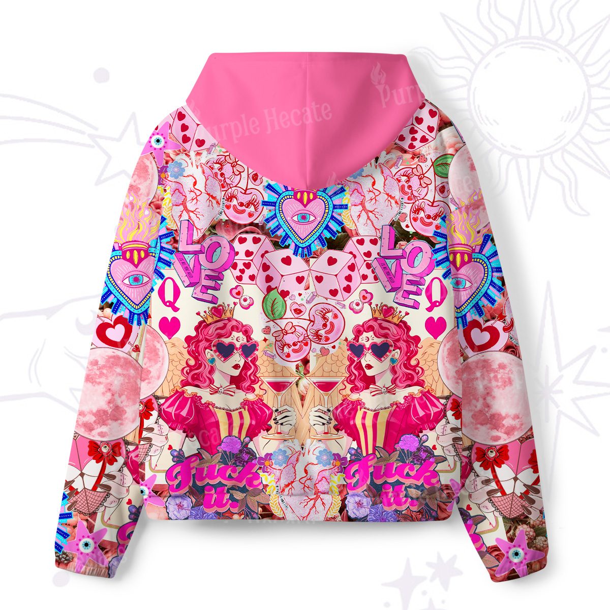 Purplehecate Queen of Hearts Angel Graphic All-Over Print Hoodie
