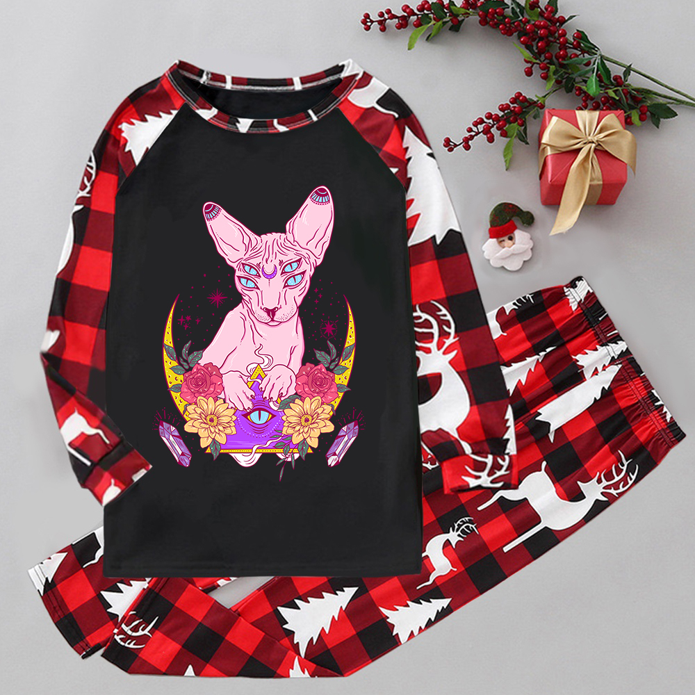 Purplehecate Moon Phase Cat Elk Christmas Pajamas