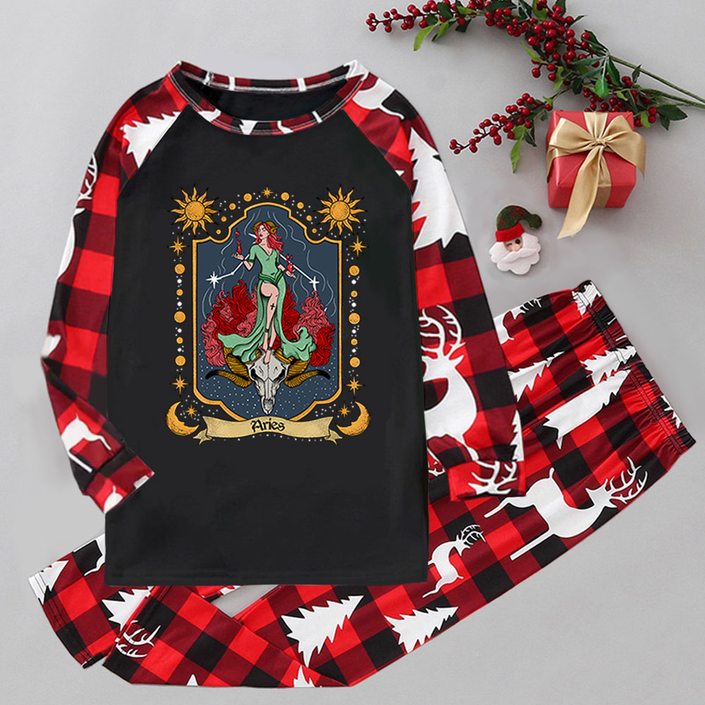 Purplehecate Aries Zodiac Elk Christmas Pajamas