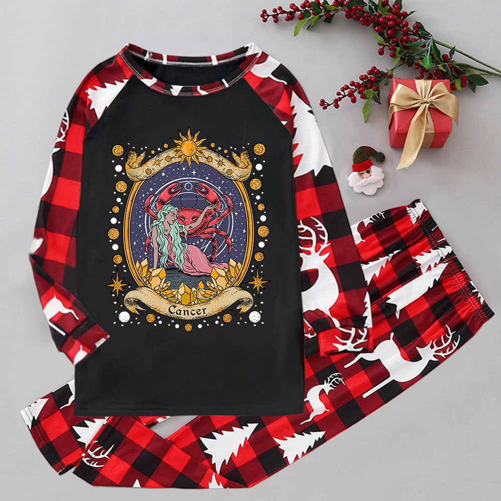 Purplehecate Celestial Cancer Zodiac Elk Christmas Pajamas