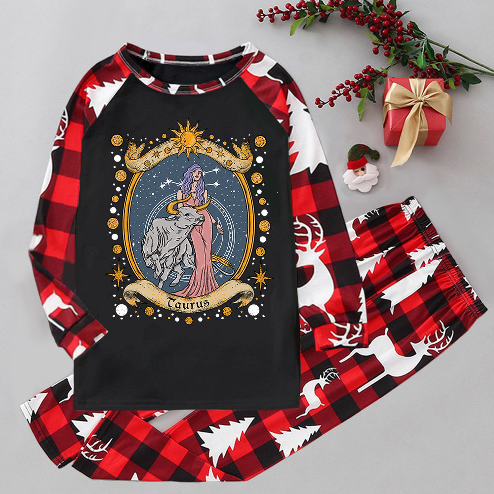 Purplehecate Celestial Taurus Zodiac Elk Christmas Pajamas